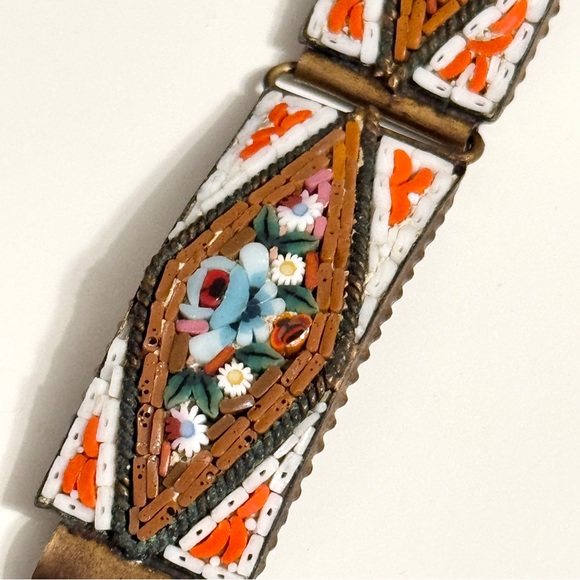 VINTAGE | MICRO MINI MOSAIC UNIQUE FLORAL BLUE ROSE ITALIAN AMALFI BRACELET - Picture 2 of 9